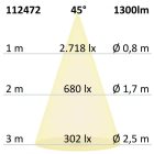 LED süllyesztett szpotlámpa COB, fehér, 15W, 45°, kerek, semleges fehér, dimmelheto