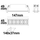 LED süllyesztett lámpatest vetítolencsés vonal, fehér/fekete, dimmelheto, 10 W, meleg fehér