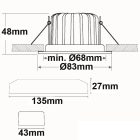 LED süllyesztett szpotlámpa Sys-68, 10W, IP65, melegfehér, Push vagy Dali-dimmelheto (fedél nélkül)