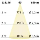 LED  süllyesztett szpotlámpa, ezüst, 8W, 60°, kerek, meleg fehér, IP65, dimmelheto