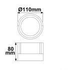 LED fali lámpa, kerek, IP54, 6 W, homok fekete, meleg fehér