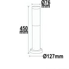 Poller lámpa 450 rozsdamentes acél, IP44, melegfehér, E27 LED izzóval 9W