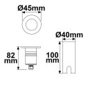 LED padlóba süllyesztett spot, kerek 45mm, rozsdamentes acél, 12-24V, IP67, 3W, 30°, meleg fehér
