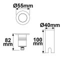 LED padlóba süllyesztett spot, kerek 55mm, rozsdamentes acél, 12-24V, IP67, 3W, 10°, meleg fehér