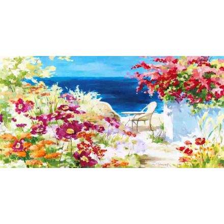 Mediterrán terasz - kézzel átfestett olajfestmény