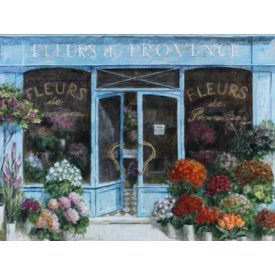 Kék virágüzlet - kézzel átfestett olajfestmény