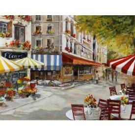 Vidám utca - kézzel átfestett olajfestmény