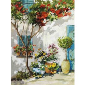 Mediterrán kertrészlet - kézzel átfestett olajfestmény