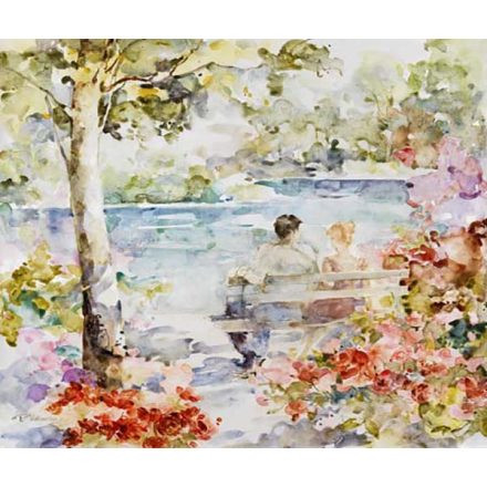 Vízparti találkozó - kézzel festett olajfestmény