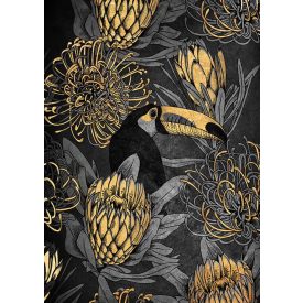 Rejtőzködő tukán - aranyfóliás vászonkép