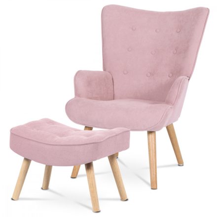 Skandináv Stílusú Pihenőfotel Lábtartóval Pink Színben Tömör Gumifa Lábakkal és Szerkezettel Ak-302 