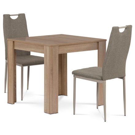 Étkezőgarnitúra 1+2, asztal 80x80 cm, MDF sonoma tölgy, cappuccino szövet székek 