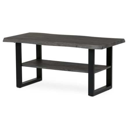 Dohányzóasztal 120x60x55 cm, MDF lap, szürke tölgy dekor, fém, polc, fekete láb