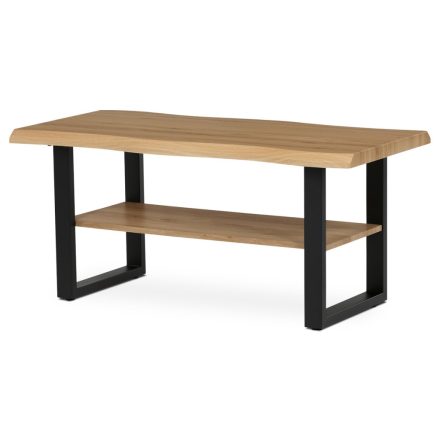 Dohányzóasztal 120x60x55 cm, MDF lap, vadtölgy dekor, fém, polc, fekete láb
