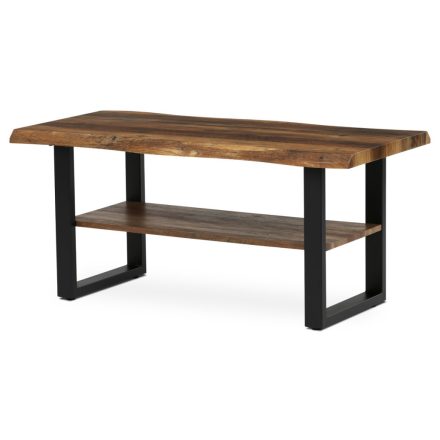 Dohányzóasztal 120x60x55 cm, MDF lap, régi fa dekor, fém, polc, fekete láb