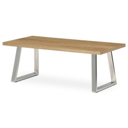 Modern Dohányzóasztal 120x60cm, MDF lap, tölgy árnyékoló furnér, fém lábak, szálcsiszolt rozsdamentes acél.
