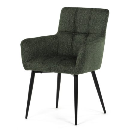 Elegáns Karos Étkezőszék, zöld szövet, fekete fém