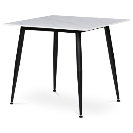 Fehér Márványhatású Kerámia Asztal Fekete Fém Lábbal. 80x80 cm. HT-398M_WT
