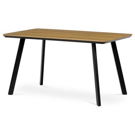 Tölgyszínű Étkezőasztal 140x80 cm, MDF asztallap, Melamin dekor tölgy, fém szerkezet, fekete lakk