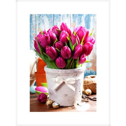 Pink tulipán csokor - keretezett üvegkép