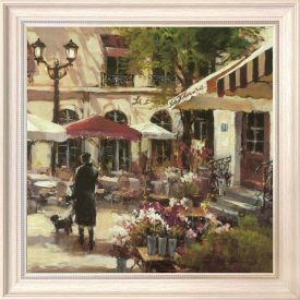 Magányos kutyasétáltatás - keretezett olajfestmény