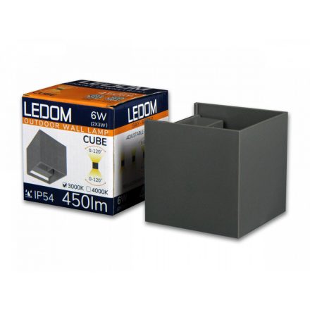 LEDline LEDOM Outdoor wall mounted luminaire LED 2x3W 3000K IP54 gray CUBE