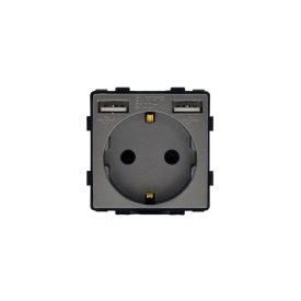 Z-Switch Dugalj 230V 16A (2P+F) + USB A+A Szürke