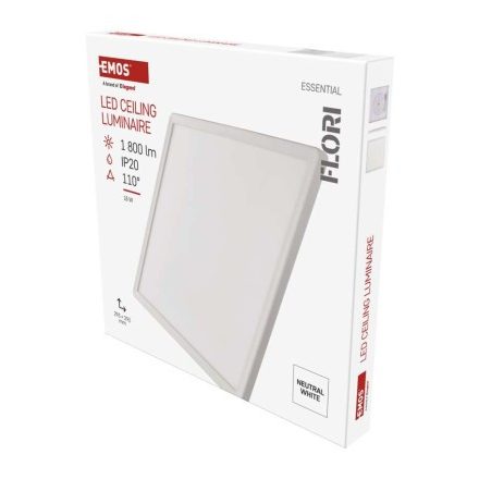 LED felületi lámpatest FLORI négyzet, fehér, 18W, semleges fehér