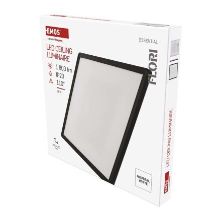 LED felületi lámpatest FLORI négyzet, fekete, 18W, semleges fehér