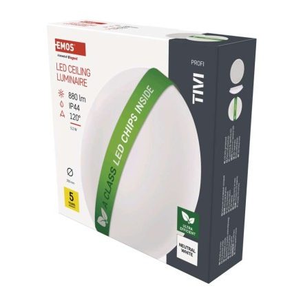 LED mennyezeti lámpatest TIVI, A CLASS, kerek, fehér 5,2W, IP44, Természetes fehér