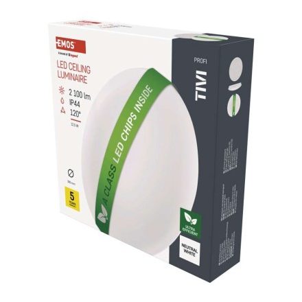 LED mennyezeti lámpatest TIVI, A CLASS, kerek, fehér 12,5W, IP44, Természetes fehér