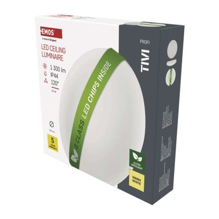 LED mennyezeti lámpatest TIVI, B CLASS, kerek, fehér 8,6W, IP44, Meleg fehér