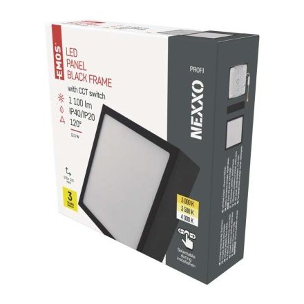 LED felületi lámpatest NEXXO, négyzet, fekete, 12,5W, CCT