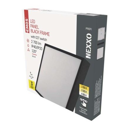 LED felületi lámpatest NEXXO, négyzet, fekete, 28,5W, CCT
