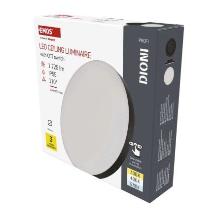 LED-es felületi lámpatest DIONI kerek, fekete, 15W, változtatható CCT-vel