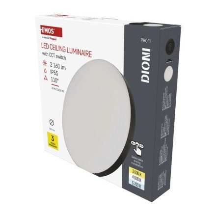 LED-es felületi lámpatest DIONI kerek, fekete, 18W, változtatható CCT-vel