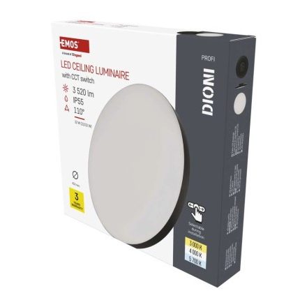 LED-es felületi lámpatest DIONI kerek, fekete, 32W, változtatható CCT-vel