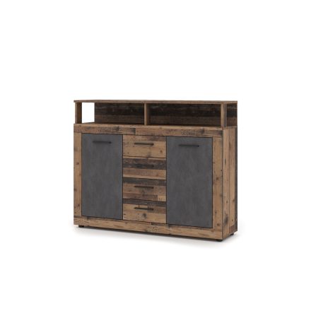 LUNA MIDI B Komód 2 ajtó/4 fiók Old wood/ szürke színben