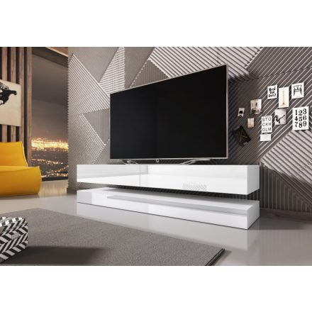 TV Asztal/ Állvány Fehér Színben.RTV FLY 140  LE. Bútortest Matt fehér/ Előlapok Magasfényű Fehér