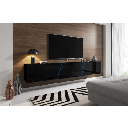 TV Állvány Magasfényű Fekete/Matt Színben, Led világítással. 240 cm. RTV SLANT 240
