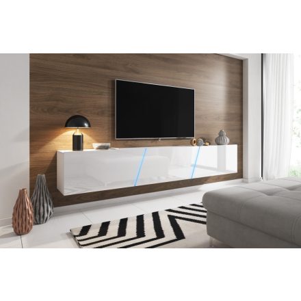 Magasfényű Fehér Lebegő TV Állvány LED Világítással. 240 cm. SLANT 240 